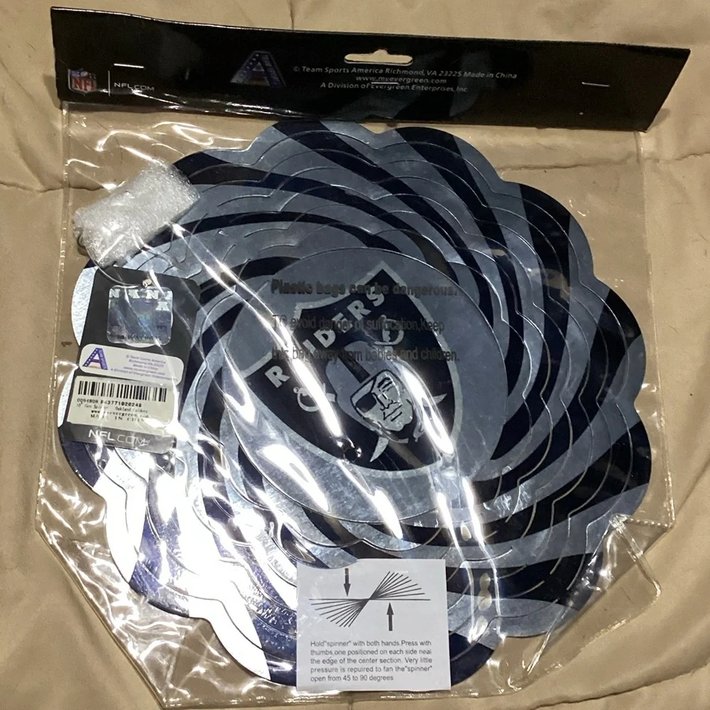 RARE NFL Raiders Silver and Black Geo Wind Spinner